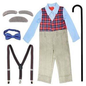 4Es Novelty Kids Large 8-10 Old Man Costume Full 6pc Set 100 Days School Fun